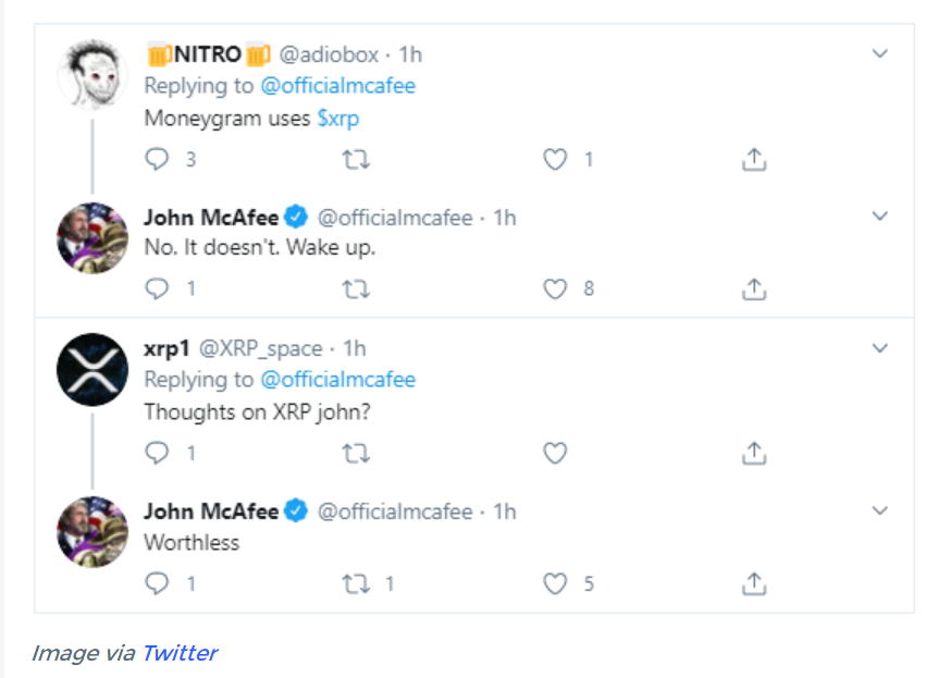 John McAfee nói rằng XRP không có giá trị, yêu cầu MoneyGram ngừng sử dụng nó