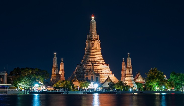 Chùa Thái Lan Wat Arun - Chùa Bình Minh nhìn từ bến tàu