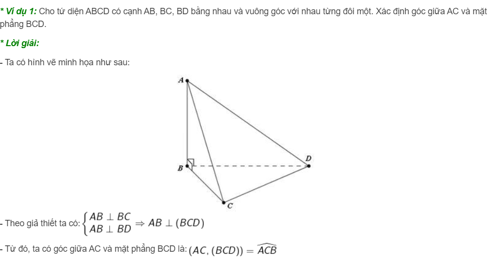 góc giữa đường thẳng và mặt phẳng