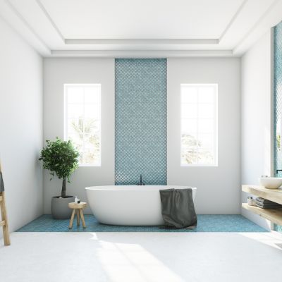 Ý tưởng lát sàn phòng tắm màu trắng cho cái nhìn đơn giản