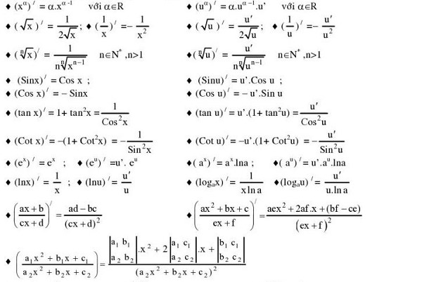 Công thức tính đạo hàm các hàm số sơ cấp - đạo hàm là gì