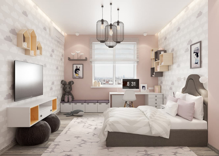Đèn thả trần thiết kế đơn giản cho phòng ngủ hiện đại