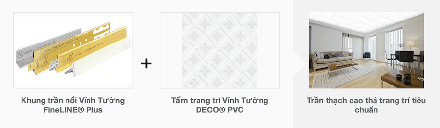 Hệ trần thạch cao thả trang trí deco pvc