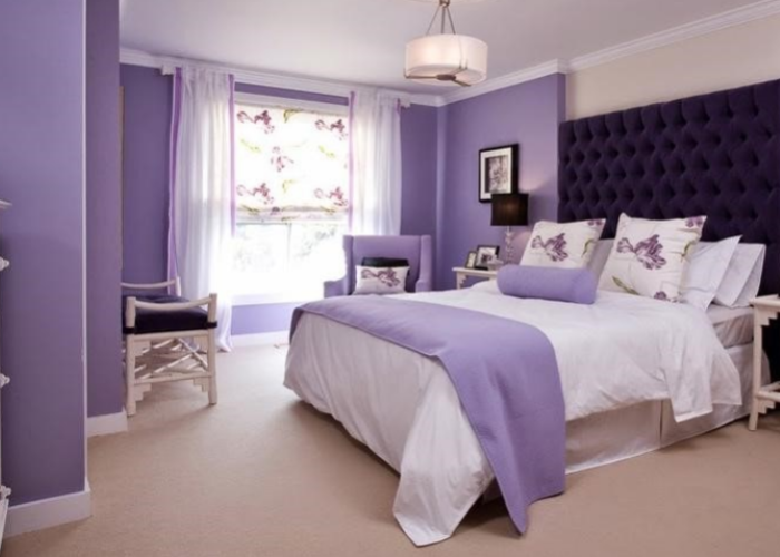 Màu sơn nhà tím pastel giúp tạo nên vẻ đẹp độc đáo và thu hút cho không gian phòng ngủ
