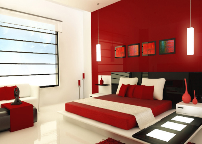 Màu đỏ rất thích hợp để trang trí phòng ngủ theo phong cách ngọt ngào và lãng mạn