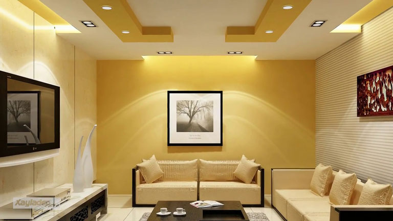 Mẫu trần phòng khách phong cách hiện đại tối giản