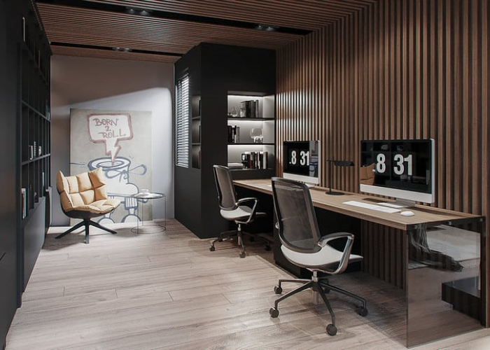 Phòng làm việc được trang trí theo phong cách hiện đại với đầy đủ tiện nghi