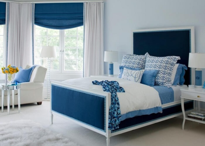 Mẫu phòng ngủ phối màu xanh và trắng nhẹ nhàng phù hợp với các nàng nữ tính (Nguồn: Internet)