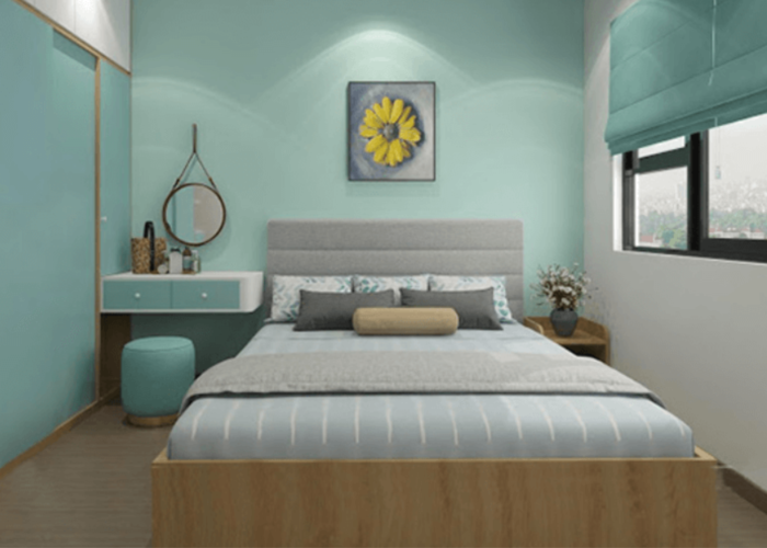 Mẫu 6: Màu xanh ngọc bích khi kết hợp với những đồ nội thất và phụ kiện mộc mạc sẽ khiến căn phòng trở nên bình dị, gần gũi. 