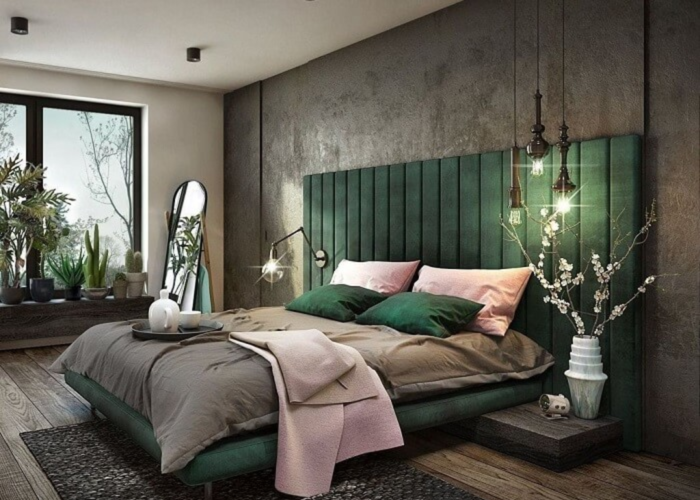 Mẫu 7: Trang trí phòng ngủ bằng cách kết hợp màu xanh và hồng tạo nên sự mát mẻ, ấm áp, ngọt ngào. 