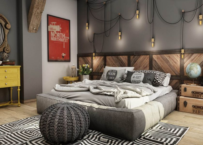 Decor phòng ngủ “chill chill” với đèn led , tường xám vân gỗ tinh tế
