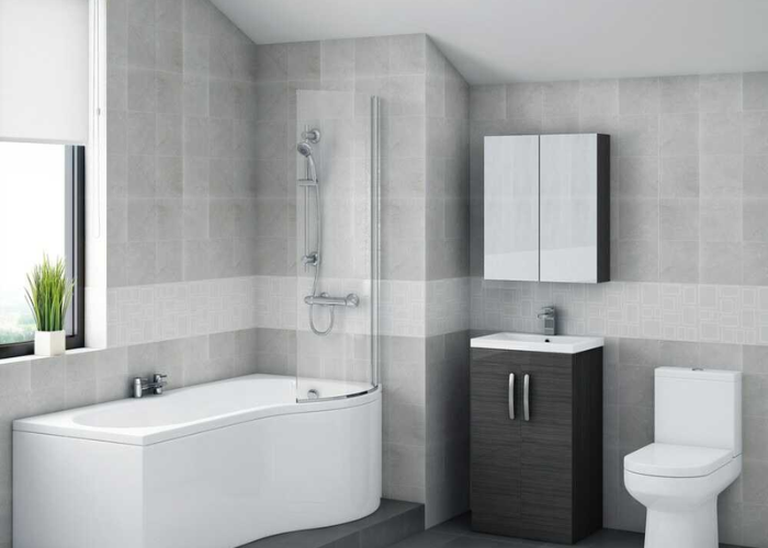 Mẫu phòng tắm 2m2 thiết kế tối giản với 2 gam màu đen trắng