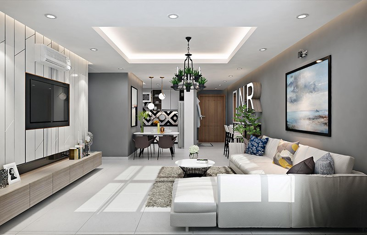   Trần thạch cao cho phòng khách chung cư hiện đại, đơn giản (Nguồn: Internet)
  