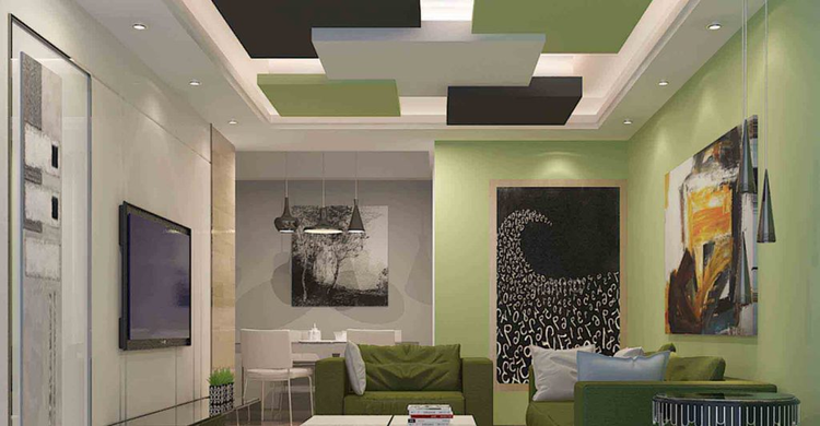 Trần thạch cao với đèn led âm trần cho không gian phòng khách tông màu trầm (Nguồn: Internet)
