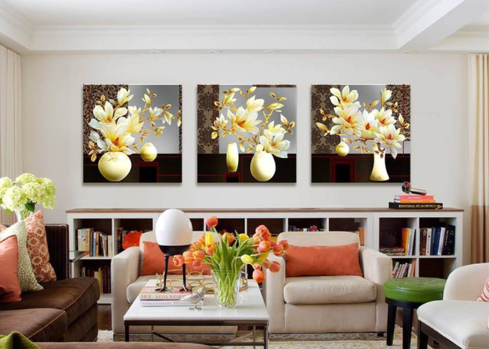Tranh treo phòng khách 3D lụa với đường nét tinh xảo, màu sắc tươi sáng, sắc nét