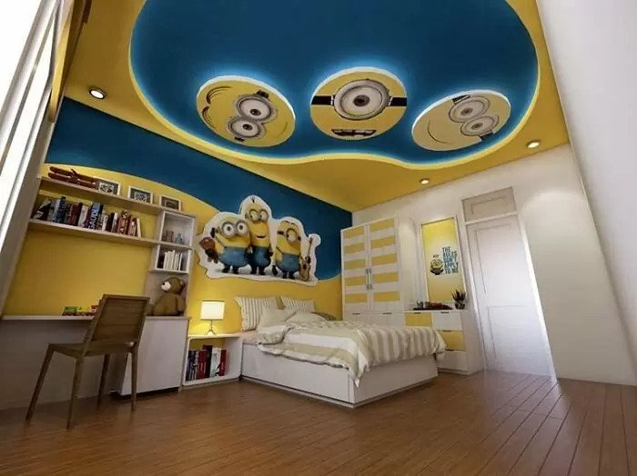 trần thạch cao phòng ngủ cho trẻ em với nhận vật hoạt hình