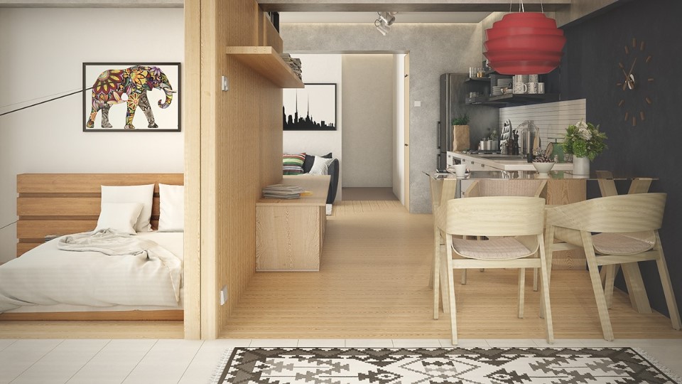 Mẫu căn hộ studio cho thuê với đầy đủ không gian nội thất cơ bản