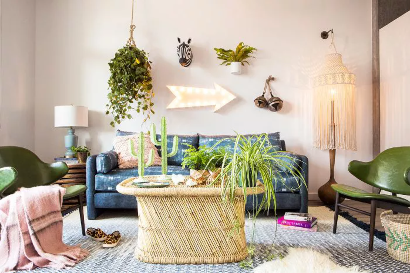 The freedom of mixed furniture and indoor plants decor of Boho style