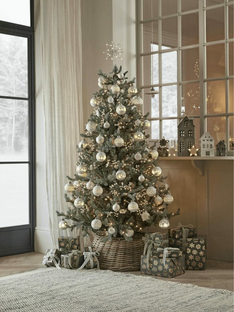 Trang trí cây thông Noel bằng quả châu lấp lánh