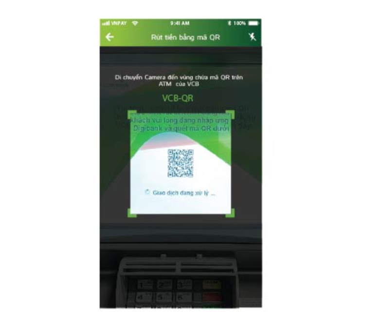 Quét mã QR để rút tiền tại cây ATM