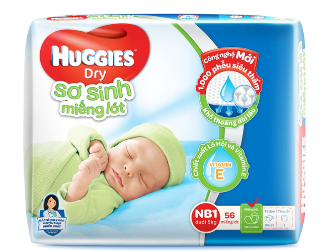 Miếng lót sơ sinh Huggies phù hợp cho bé mới lọt lòng đến 5kg