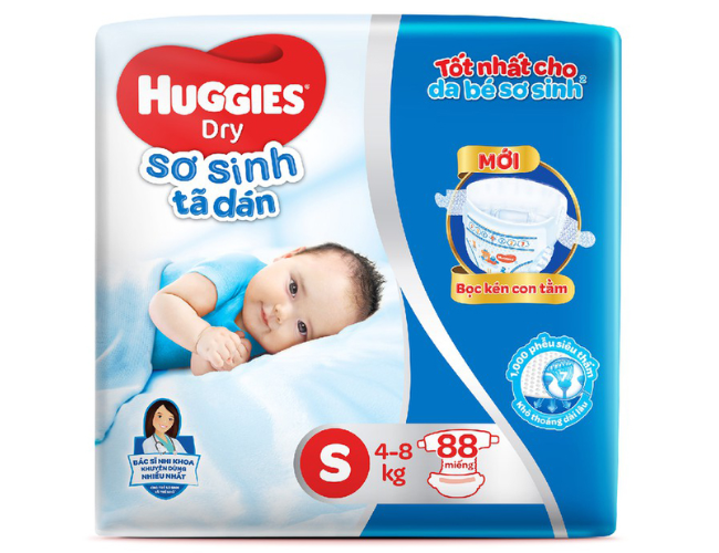Tã dán newborn Huggies size S cho bé từ 4 - 8kg