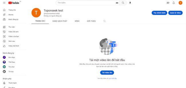 giao diện sau khi kênh youtube được tạo