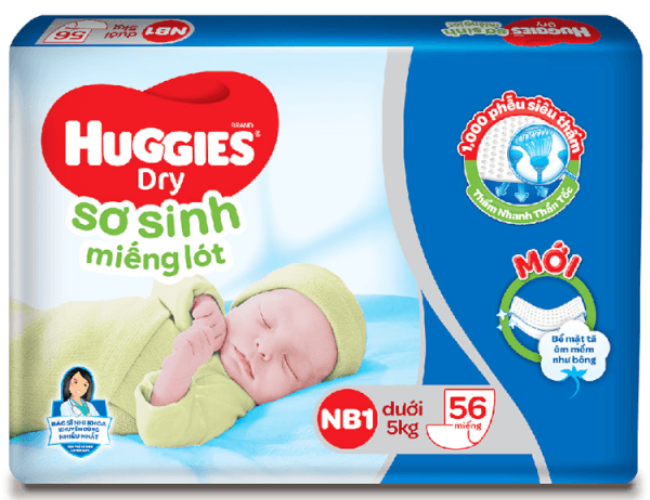 Miếng lót Huggies NB1 gồm 56 miếng cho bé dưới 5kg 