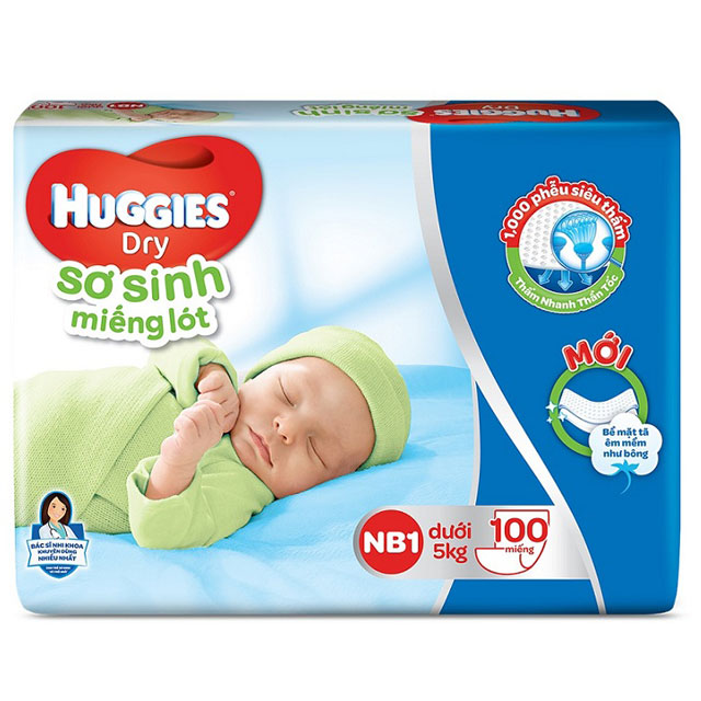 Miếng lót sơ sinh size Newborn cho bé dưới 5kg của Huggies