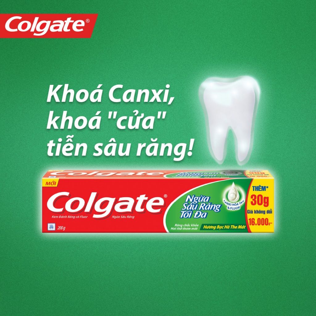 Kem đánh răng Colgate Ngừa Sâu Răng Tối Đa mới với Sức mạnh Amino bổ sung canxi giúp bạn chăm sóc sức khoẻ răng miệng.