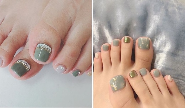Một mẫu nail móng chân hết sức đáng yêu đến từ màu sơn xanh mint. 