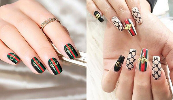 Mẫu nail họa tiết theo thương hiệu Gucci sang trọng (Nguồn: Internet)