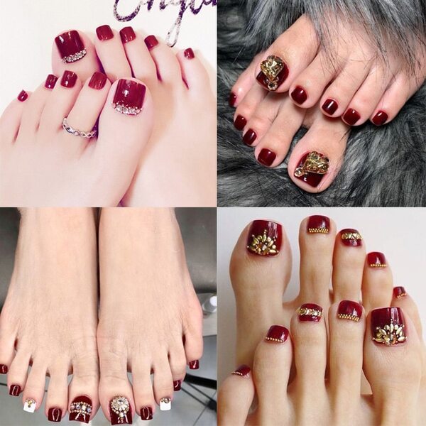 Các mẫu nail móng chân màu đỏ mận đẹp (Nguồn: Internet)
