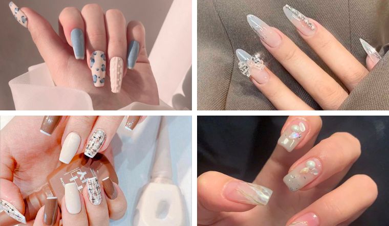 Một số mẫu nail đẹp với các họa tiết cơ bản dành cho cô nàng có móng tay dài 
