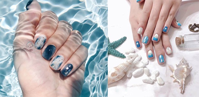 Tone xanh dương là điểm nhấn của những bộ nail đẹp mùa hè
