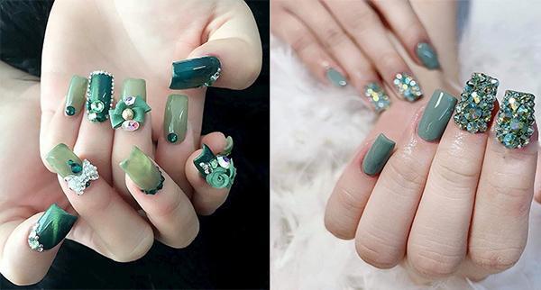 Một số mẫu nail màu xanh lá đẹp sắc sảo (Nguồn: Internet)