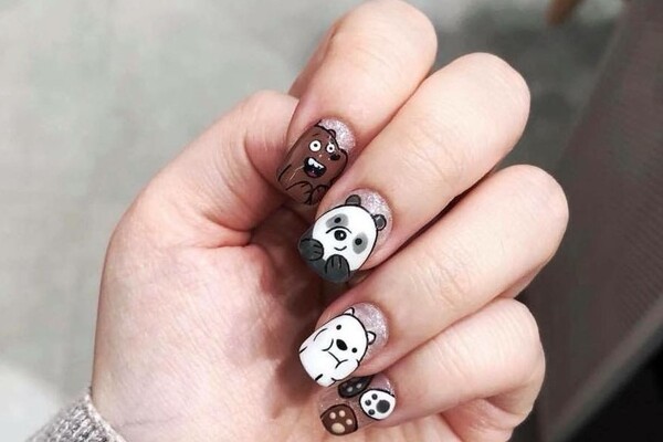 Mẫu nail với 3 chú gấu Bare Bears tinh nghịch (Nguồn: Internet)
