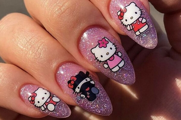 Mẫu nail Hello Kitty đáng yêu và thu hút với màu hồng chủ đạo (Nguồn: Internet)
