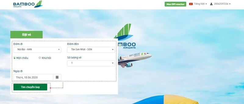 Đặt vé tại website của hãng hàng không Bamboo Airways