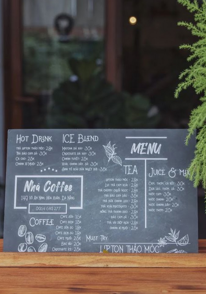 Menu của quán Nhà Coffee - Tiệm Cafe Nhà Tôi (Nguồn: Sưu tập)