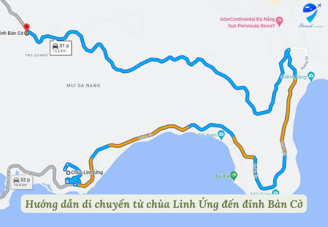 Hướng dẫn di chuyển từ chùa Linh Ứng đến đỉnh Bàn Cờ