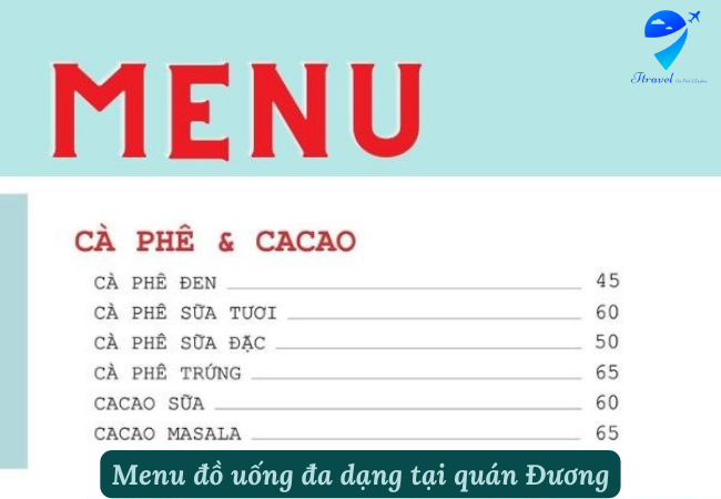 Menu tại cà phê Quán Đương Đà Lạt
