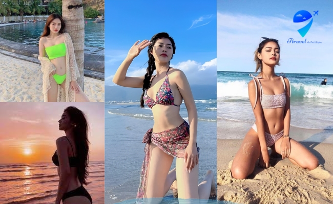 Tạo dáng chụp ảnh khi mặc bikini ở biển đẹp (Nguồn: Internet)