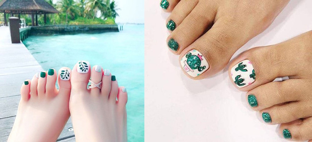 Mẫu nail chân cây xanh