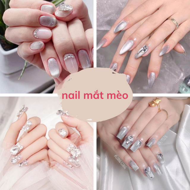 Nail mắt mèo đính đá vô cùng sang trọng 