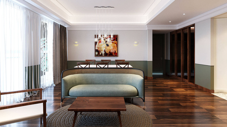 Phong cách decor phòng khách theo phong cách Đông Dương với các gam màu trung tính (Nguồn: Internet)