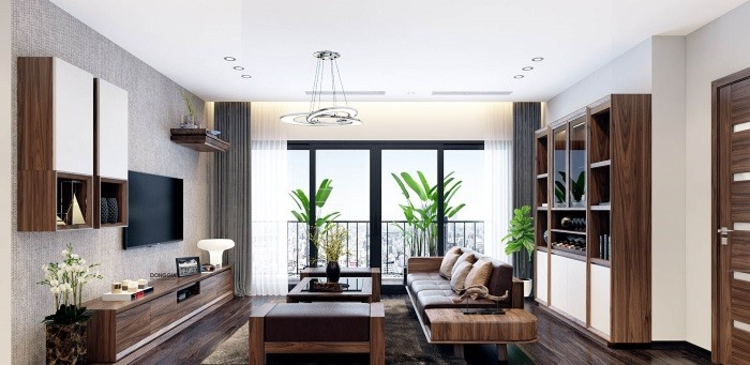 Decor phòng khách hiện đại với đồ nội thất bằng gỗ (Nguồn: Internet) 