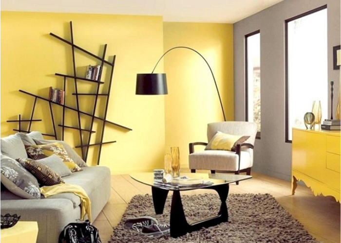Màu sơn vàng thiên be lạ mắt thích hợp để trang trí phòng khách đơn giản và ấn tượng
