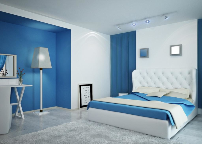 Phòng ngủ xanh dương phối trắng với thiết kế đơn giản và tinh tế (Nguồn: Internet)