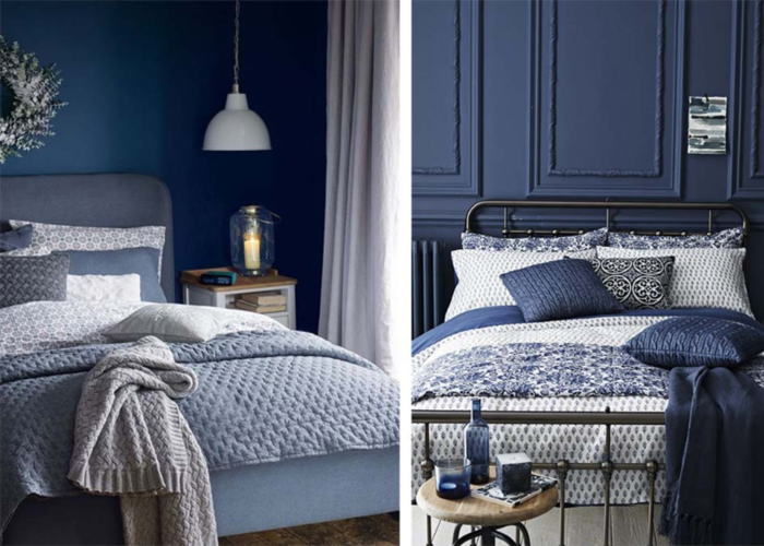 Mẫu phòng ngủ xanh navy lãng mạn đầy tính nghệ thuật cho các cặp đôi (Nguồn: Internet)